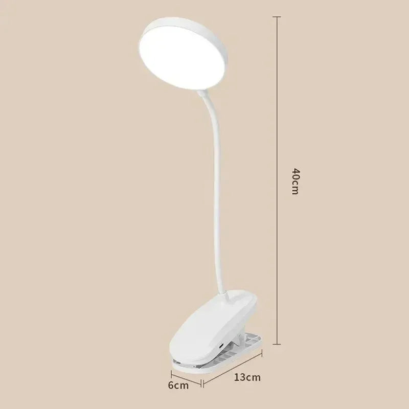 Portable USB Rechargeable Clip On Desk Lamp 3 Color Temperatures Dimmable LED Reading Light for Bedroom Study Office Travel