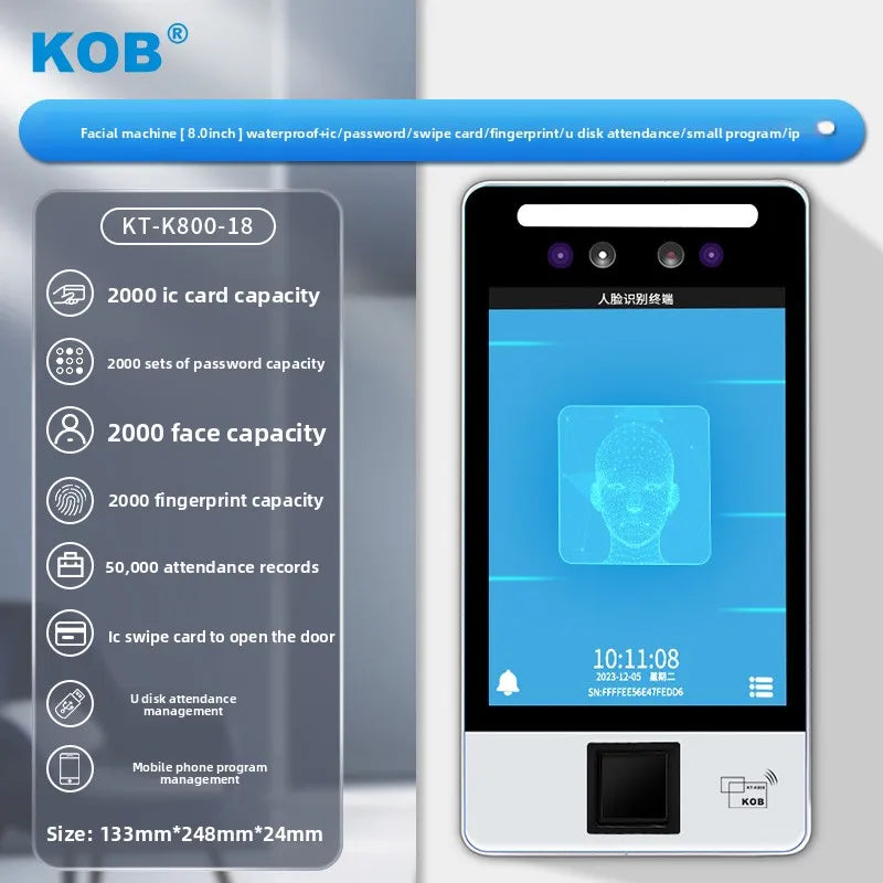 KOB7 inch dynamic facial recognition access control system all-in-one machine 8-inch high-definition touch screen magnetic lock