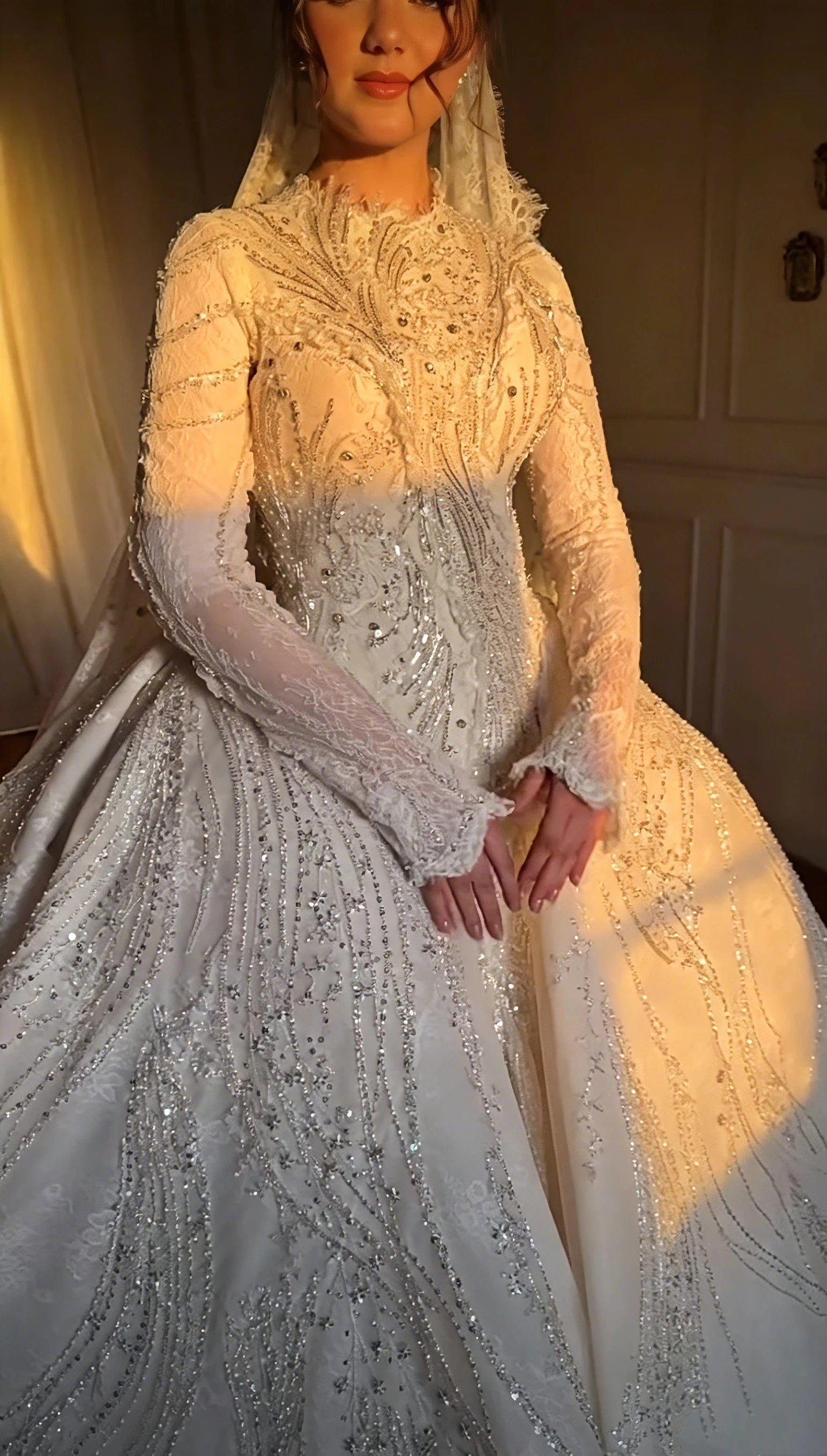 Luxury Beaded Lace Mermaid Wedding Dresses Sparkly Crystal Chapel Train Detachable Bridal Gown Vestidos De Novia Customized