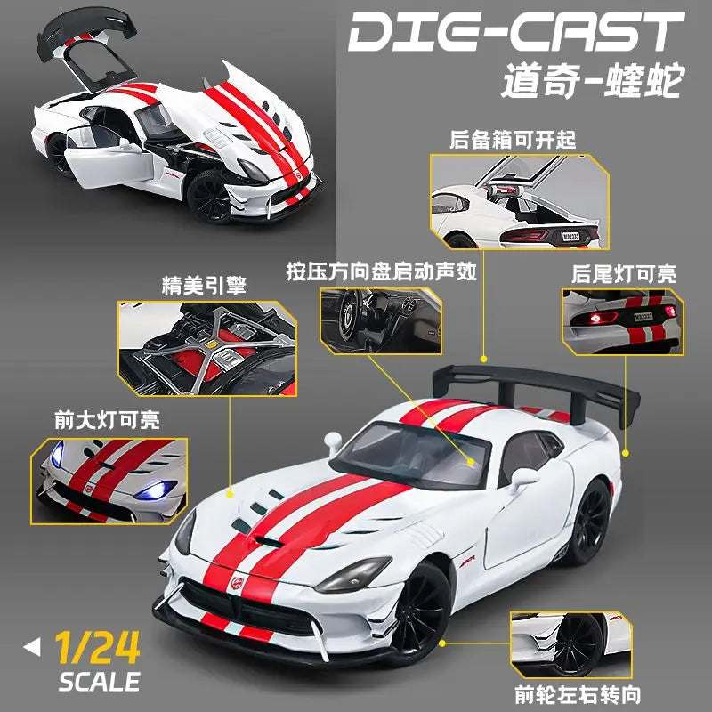 1:24 Scale Alloy Car Model For Dodge Viper Diecast Sports Car With Pull Back Sound Light Collectible Gift For Fans