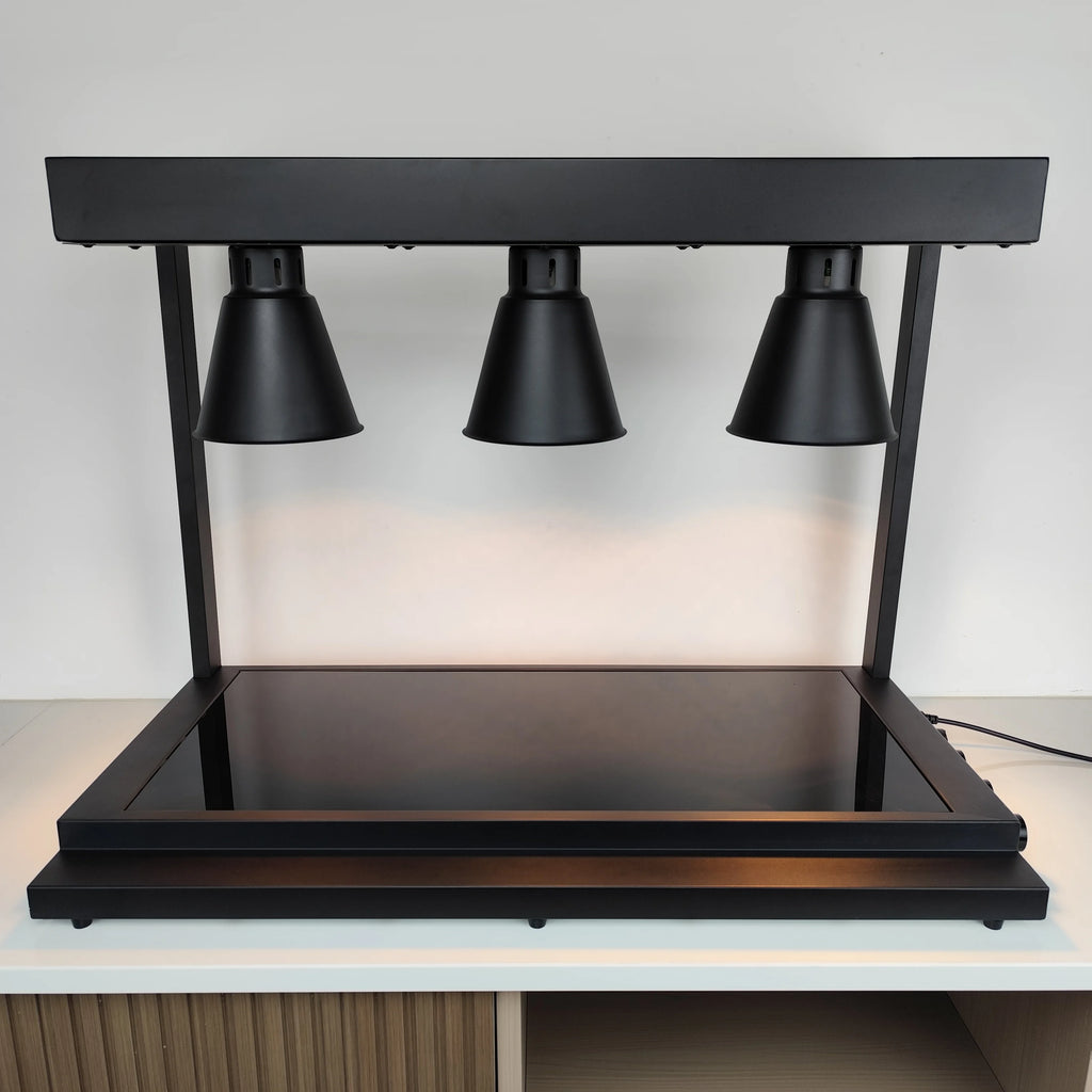 Black Dual-Sided Heating Warming Lamp Station with Infrared Lamp Food Warming Lamp  with Glass Warming Panel for Hotel Buffet