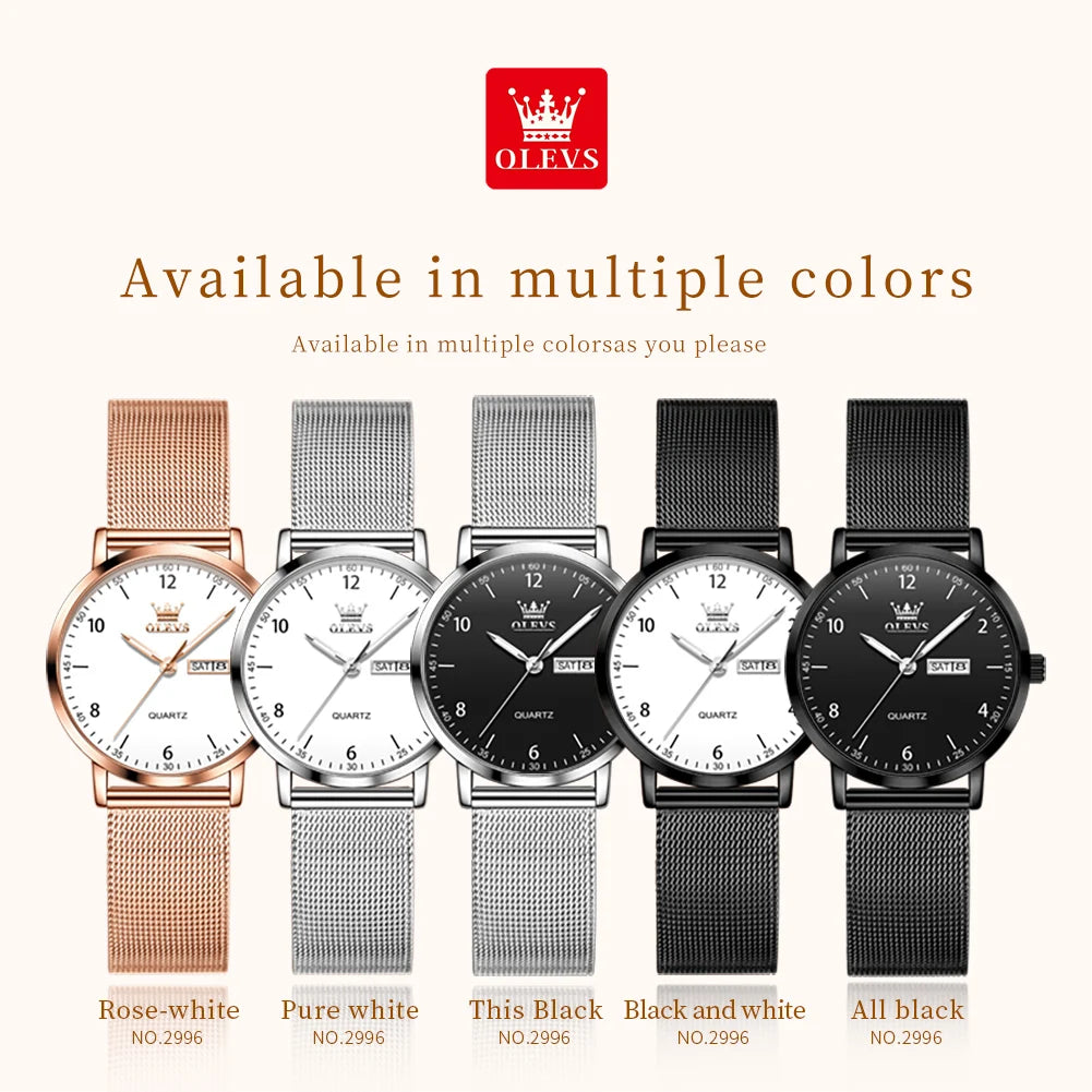 OLEVS 2996 Women Watches Original Elegant Slim Quartz Watch Waterproof Dual Calendar Display Watches For Woman Gift Box Reloj