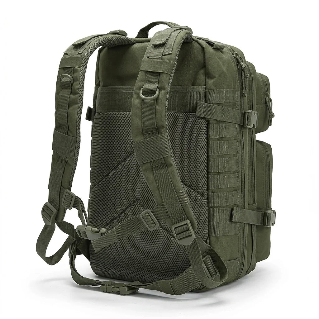 45L Tactical Fishing Backpack Molle Water Resistant Outdoor Tackle Bag Large Capacity Storage Camping Hiking Travel Rucksack Trekking Men Women Anglers Fishermen Rod Reel Gear Durable Multi Pocket Wear Resistant Lake River Sea Fishing Daypack Bushcraft