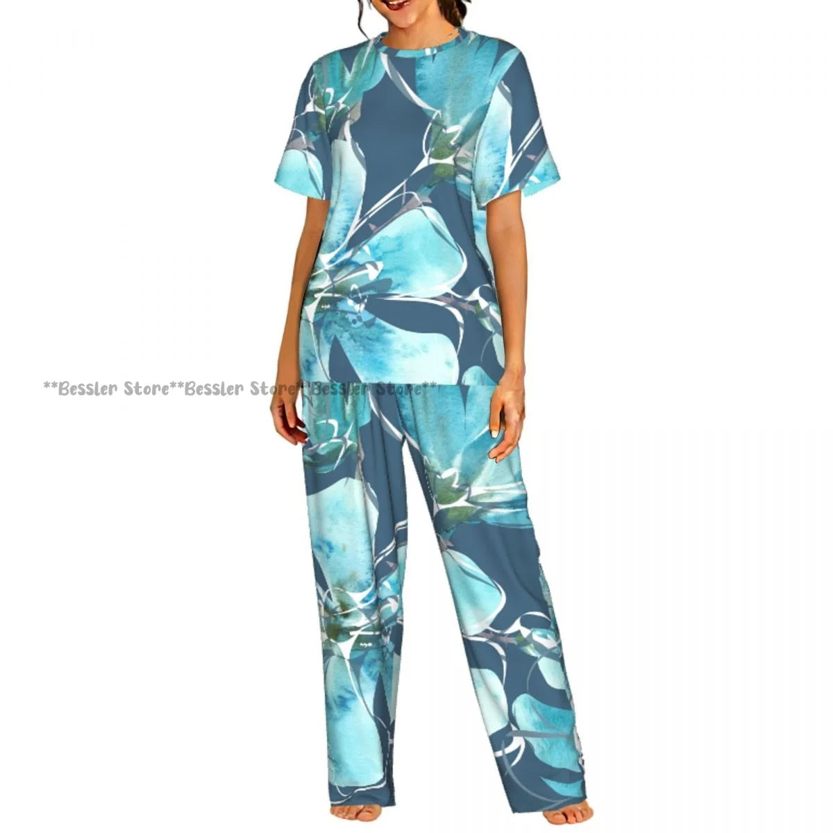 Women's 2-piece set Delicate Daisy Floral Pajamas Short sleeved Top and Pants Sleepwear