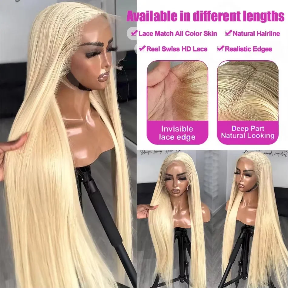 200% Density 30 inch 613 Blonde 13x4 HD Lace Front Human Hair Wigs Preplucked Brazilian Straight Glueless Lace Fontal Wigs Women