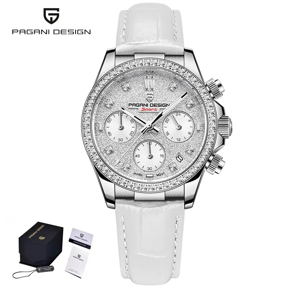 PAGANI DESIGN Women's Chronograph Quartz Watch Rose Gold Luxury Sapphire Stainless Steel Sport Elegant Women's Watch+Gift Box