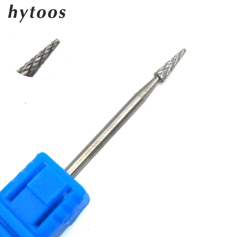 HYTOOS 1PCS Tungsten Carbide Burr Nail Drill Bit 3/32" Bits For Manicure Drill Accessories Milling Cutter Nail Art Tools