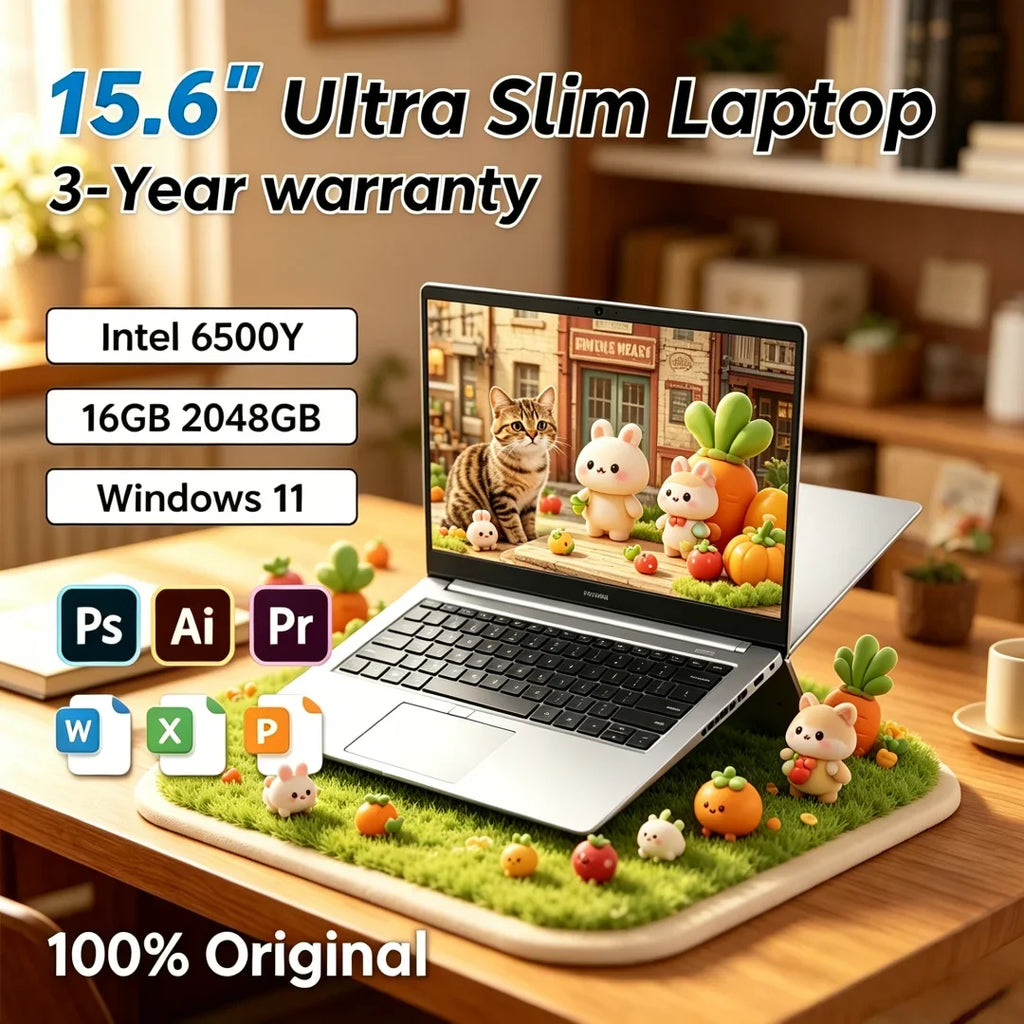 2026 Arcane Sleek 15.6 Laptop Intel 6500Y 32GB RAM 2TB SSD 5000mAh Windows 11 Backlit Keyboard Fingerprint for Elite Business