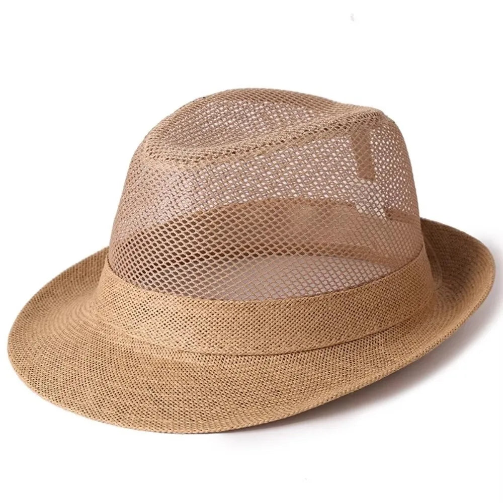 Breathable Mesh Top Hat Lightweight Rolled Brim Hollow Sun Hat Solid Color Sun Protection Beach Jazz Cap Outdoor Activities