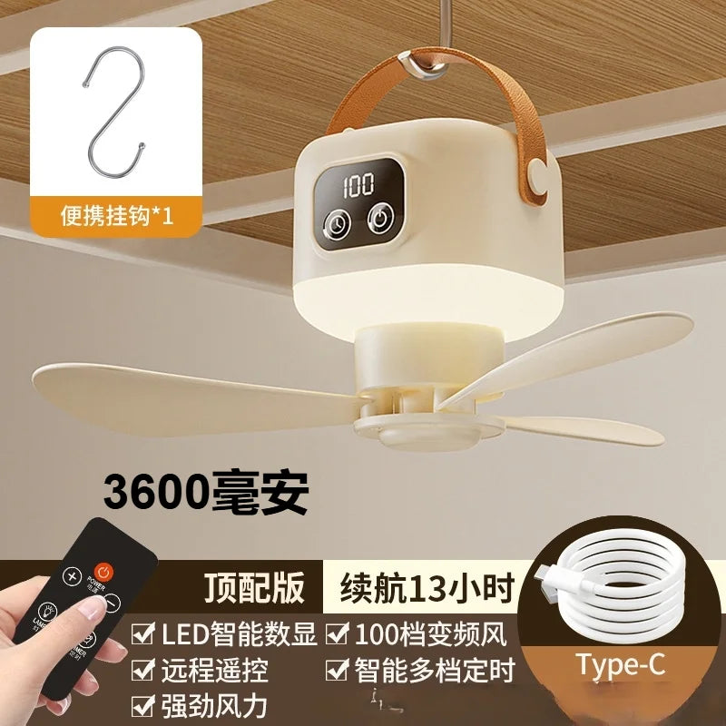 Rechargeable Small Ceiling Fan With Remote Control, Usb Fan For Student Dormitory Bed, Portable Outdoor Camping Fan