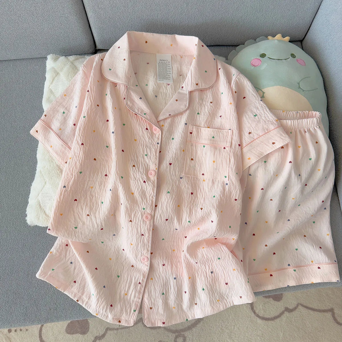 Women'S Printed Polka Dot Cotton Pajamas Set Short Sleeved Top And Shorts 2-Piece Casual Comfortable Home Sweet Print Sleepwear