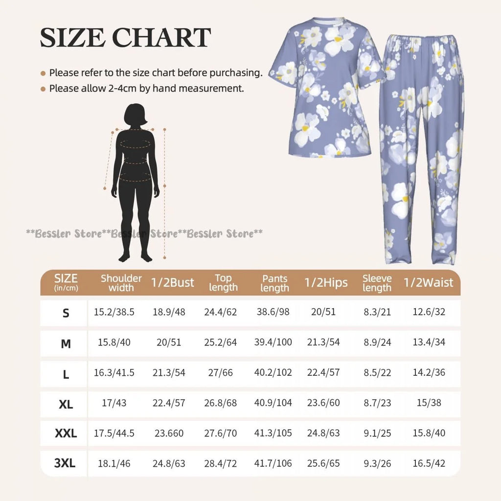 Women's 2-piece set Delicate Daisy Floral Pajamas Short sleeved Top and Pants Sleepwear