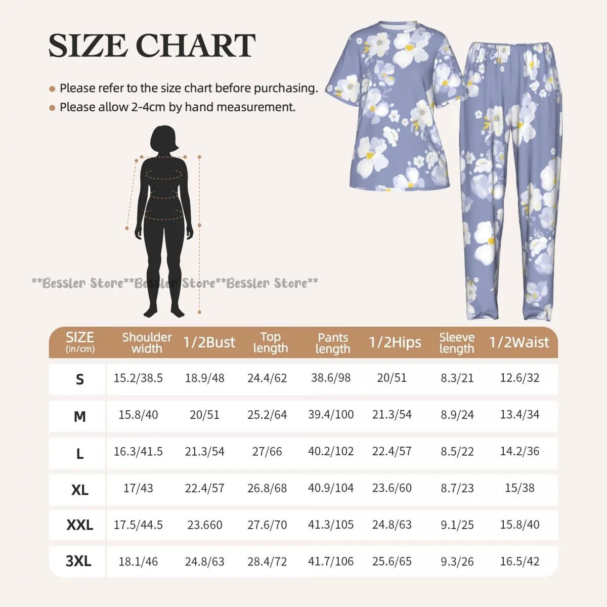 Women's 2-piece set Delicate Daisy Floral Pajamas Short sleeved Top and Pants Sleepwear