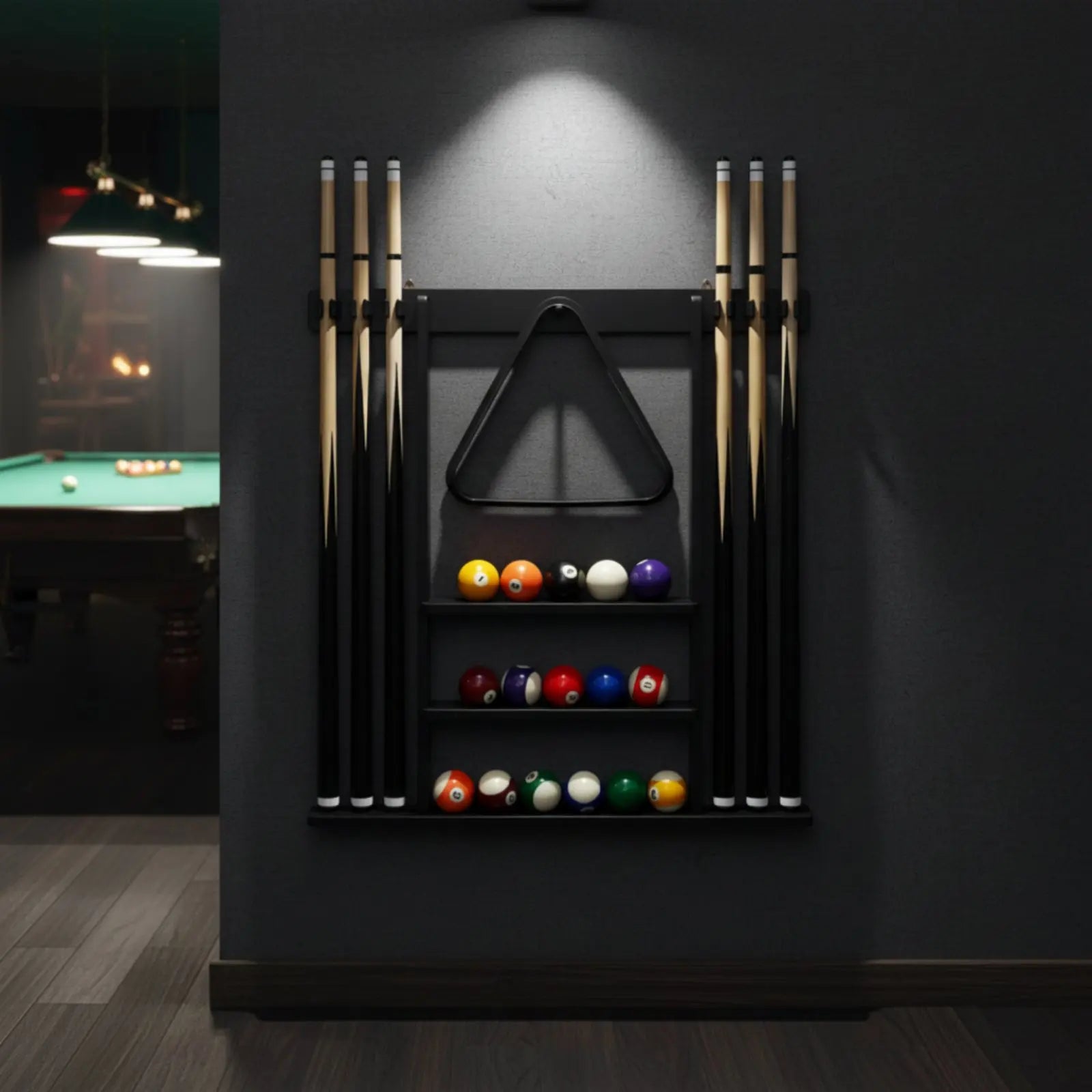 Billiard Cue Rack Black Finish Billiard Cue Stand Game Furniture Easy to Install Sports Storage Scratch Protection for Club Room