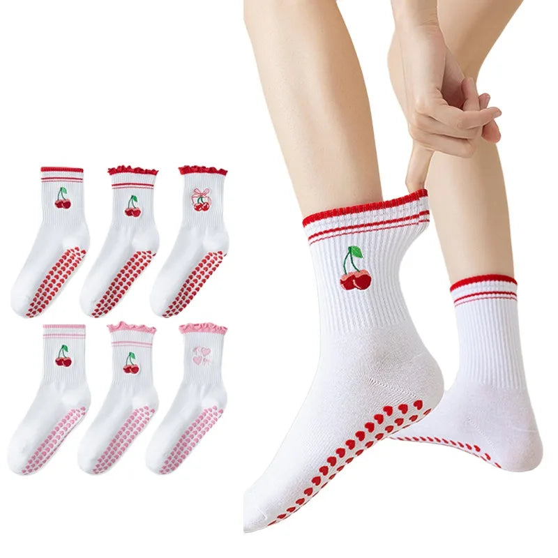 1 pairs Cross-Border Professional Yoga Socks,  Cotton Strapping Silicone Anti-Slip Pilates Fitness Dance Floor Socks