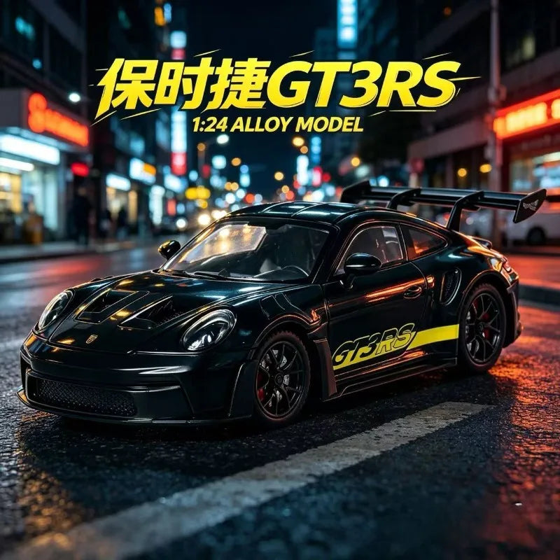 1:24 Porsche 911 GT3 RS Diecast Alloy Sports Car Model with Openable Doors Front Wheel Steering for Collectors Hobby Display
