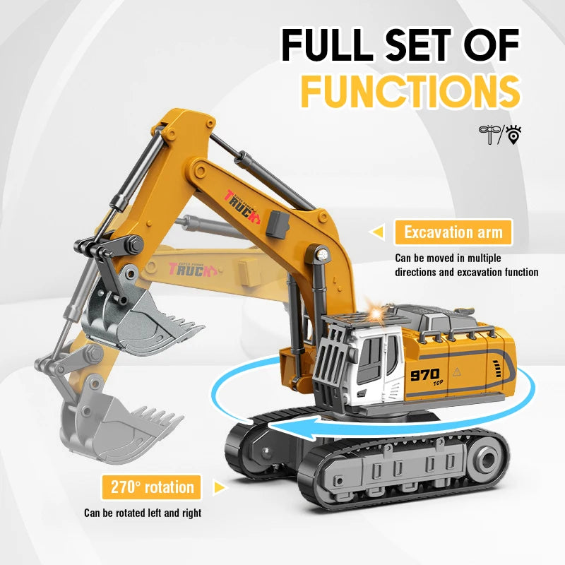1:64 Mini RC Excavator Crawler Tipper Truck Remote Control Engineering Vehicle with Light and Sound Mini Gift Toy RC Truck