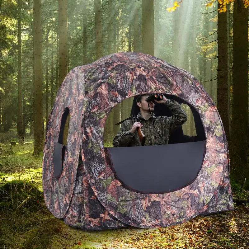 3 Person Pop Up Hunting Tent, PU Oxford Fabric, Steel Frame, 270 Degree View Window, Concealed Outdoor Observation, Carry Bag, Camouflage, 152x152x163 Cm