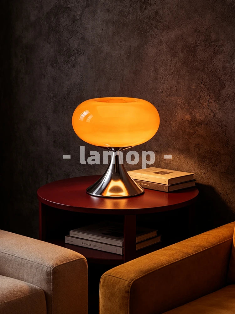 Murano Glass Gloss Orange Donut Ring Flared Base Table Lamp Cream Korean 3 Tone Soft Light Mirror Nightstand Bedroom Decor Lamp