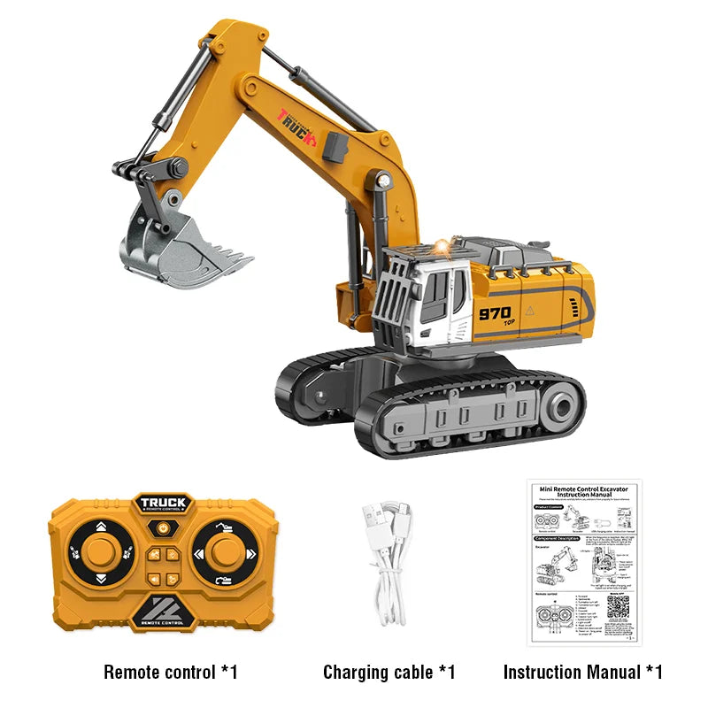 1:64 Mini RC Excavator Crawler Tipper Truck Remote Control Engineering Vehicle with Light and Sound Mini Gift Toy RC Truck