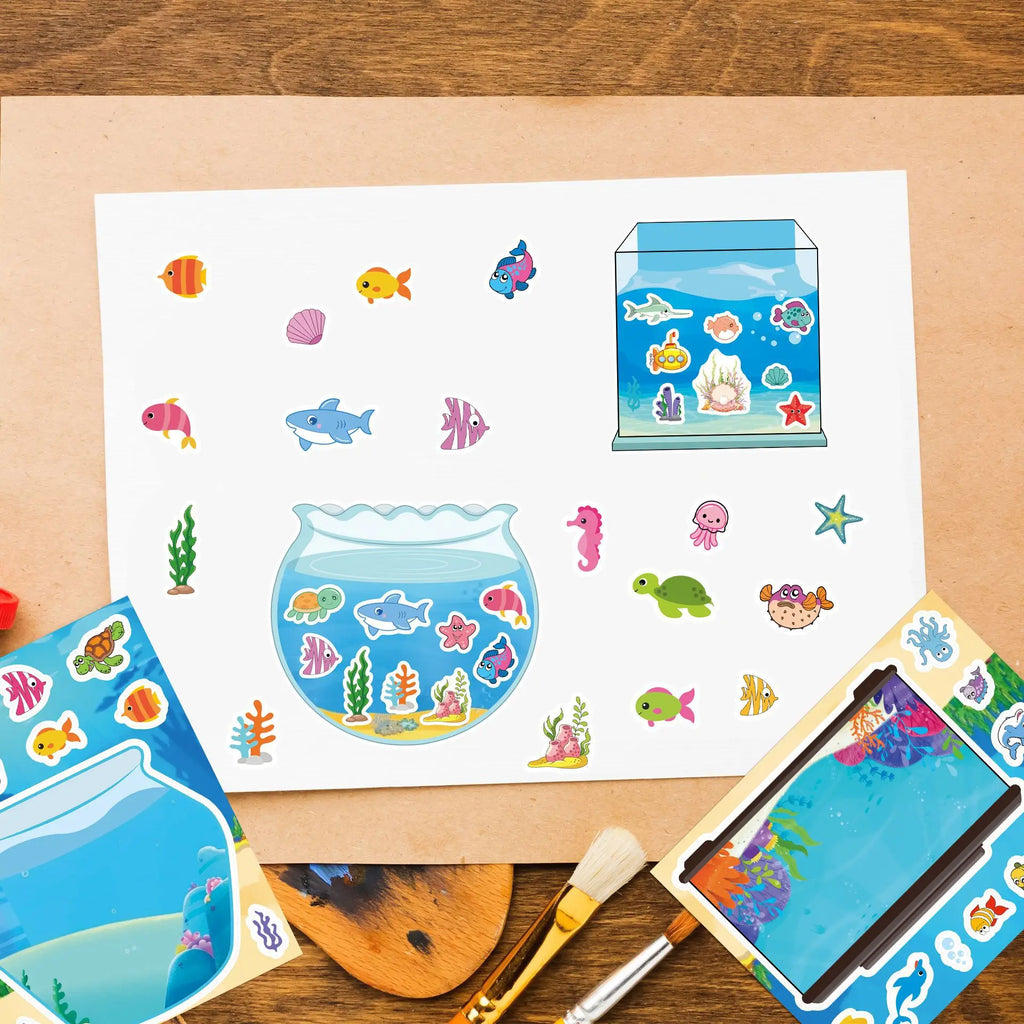 8/16Sheets Creative Fish Tank Cartoon Puzzle Stickers Kids Make Your Own DIY Game Children Jigsaw Sticker Toys Party Gifts