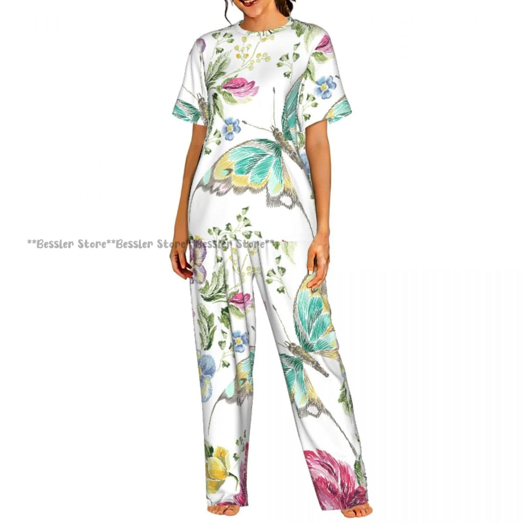 Women's 2-piece set Delicate Daisy Floral Pajamas Short sleeved Top and Pants Sleepwear