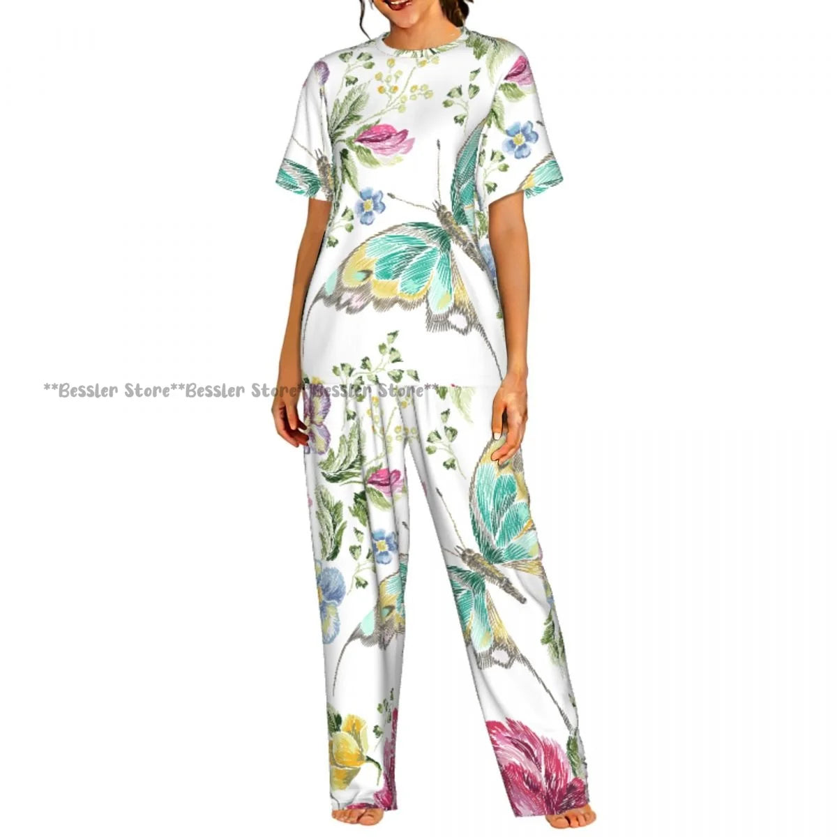 Women's 2-piece set Delicate Daisy Floral Pajamas Short sleeved Top and Pants Sleepwear