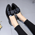 Black/ Wine Red Patent Leather Pointed Toe Flats, Bow Knot Slip-On Loafers, Versatile Dress Shoes for Daily & Business Wea