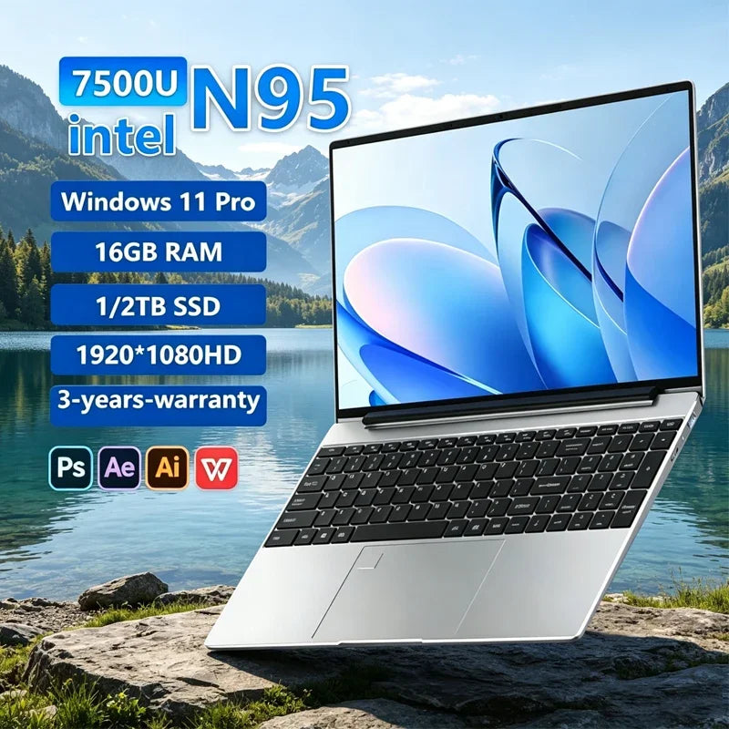 Original 14.1" Laptop N95 FHD IPS Display 120 Hz Ultra-clear Screen 7500mAh 32GB/2TB SSD Backlit Keyboard Fingerprint Unlock