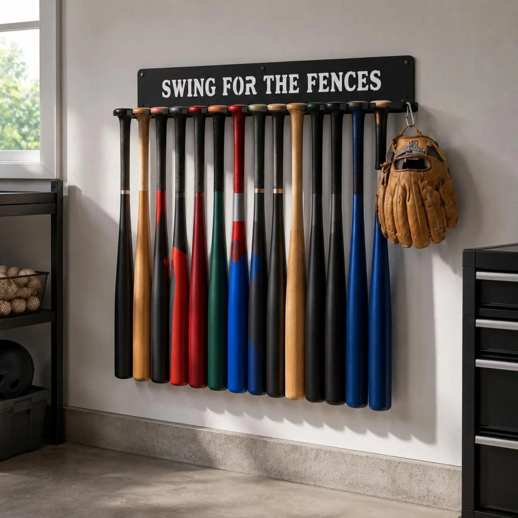 14 Bats 14 Sports Equipment Storage Rack Carabiner Hook Wall Mount Sports Equipment Rack Metal Construction Space Saving