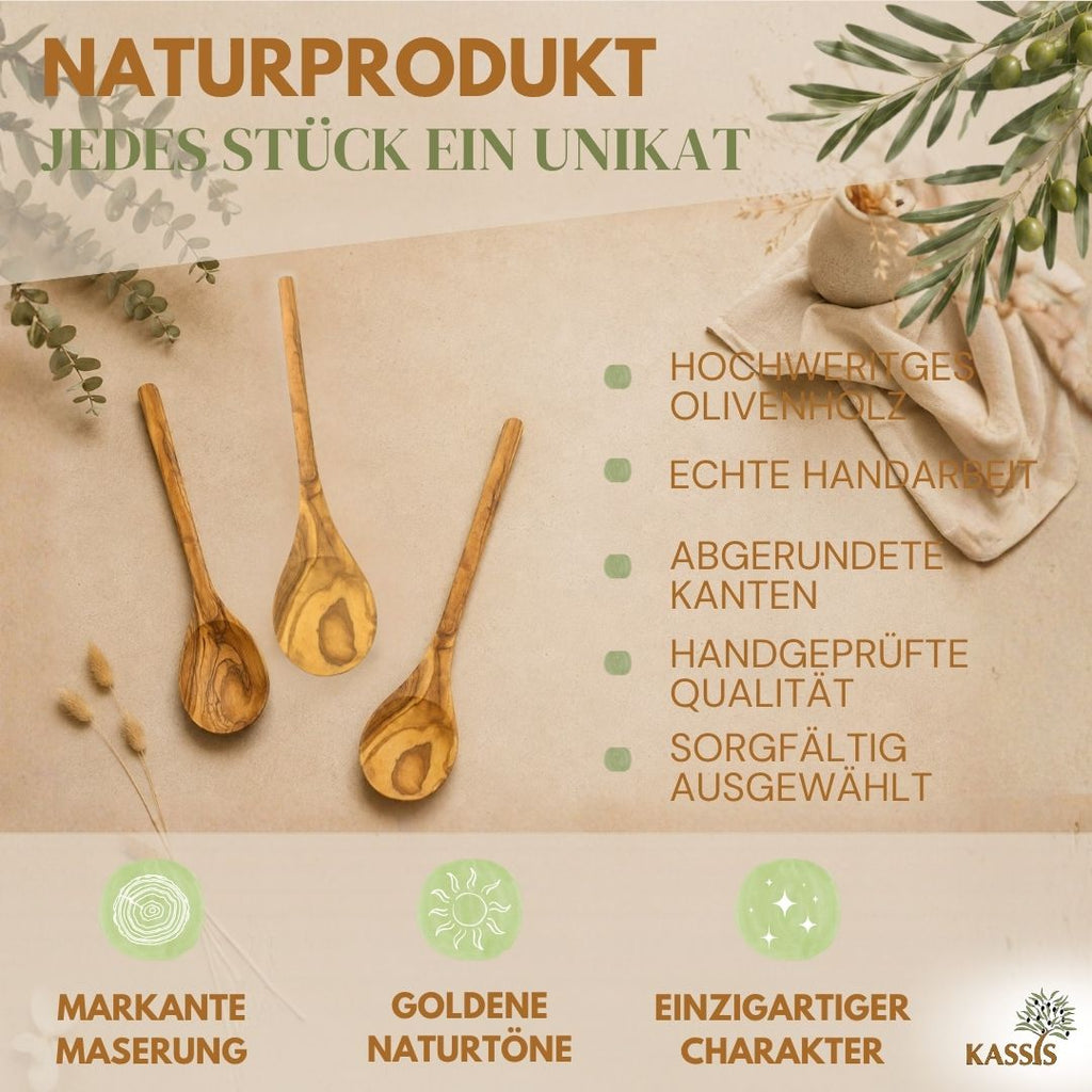Kochlöffel aus Olivenholz (31 cm) | Massiver Holzlöffel zum Kochen & Servieren