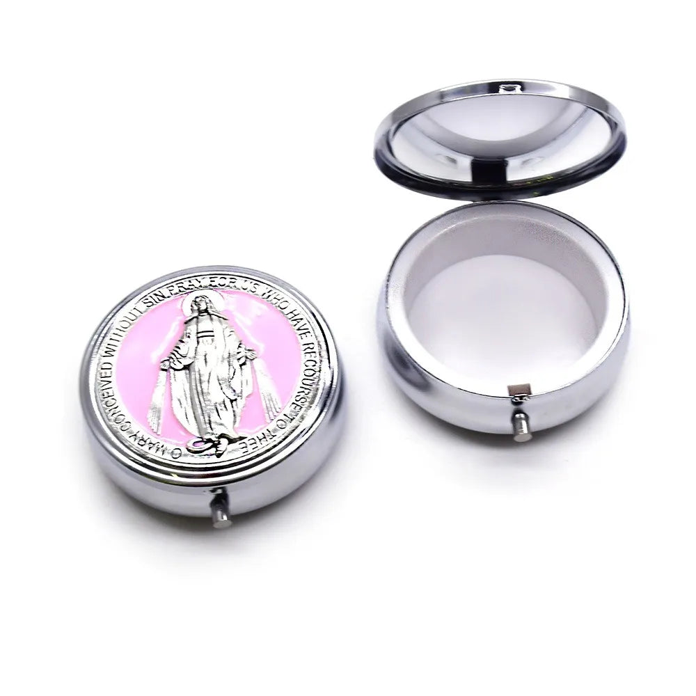 Retro Religious Jewelry Box Round Zinc Alloy Saint Benedict Jewelry Box Elegant Jewelry Storage Box Travel Storage