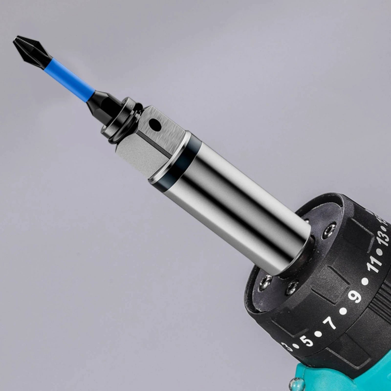 Drill Conversion Adapter Shaft Brushed Silver Electric Drill Adapter Shaft Power Tool Accessory Cylindrical Body Dark Collar