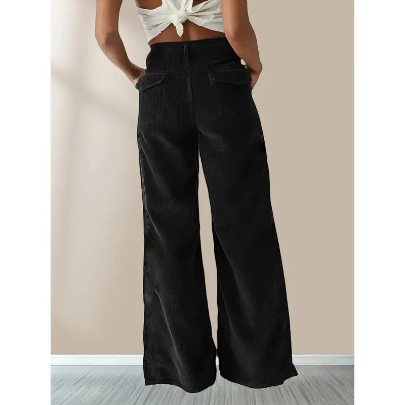 1pcs Womens High Waist Corduroy Wide Leg Pants Casual Straight Leg Trousers with Drape Effect