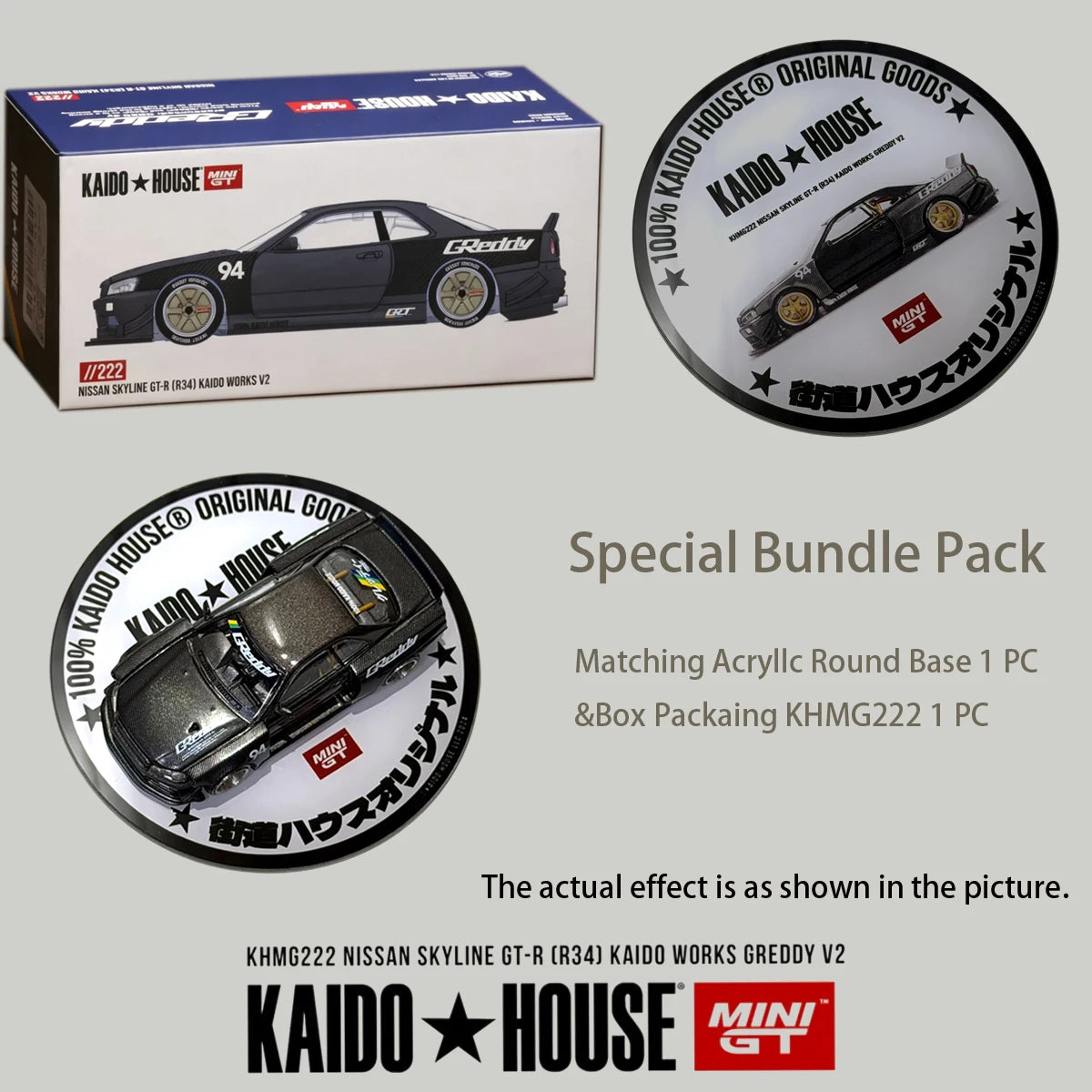 Mini GT x Kaido House 1:64 Nissan Skyline GT-R R34 Kaido Works Greddy V2 Full Carbon Diecast Model Car Item#KHMG222 In Stock