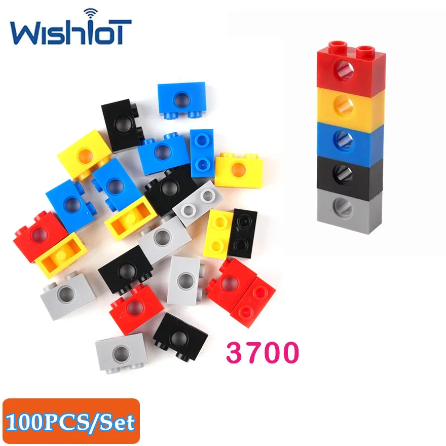 100PCS/Set 3700 1x2 With 1 Hole Technology Building Blocks Parts Educational Assembly Toys MOC Small Bricks DIY Accessories