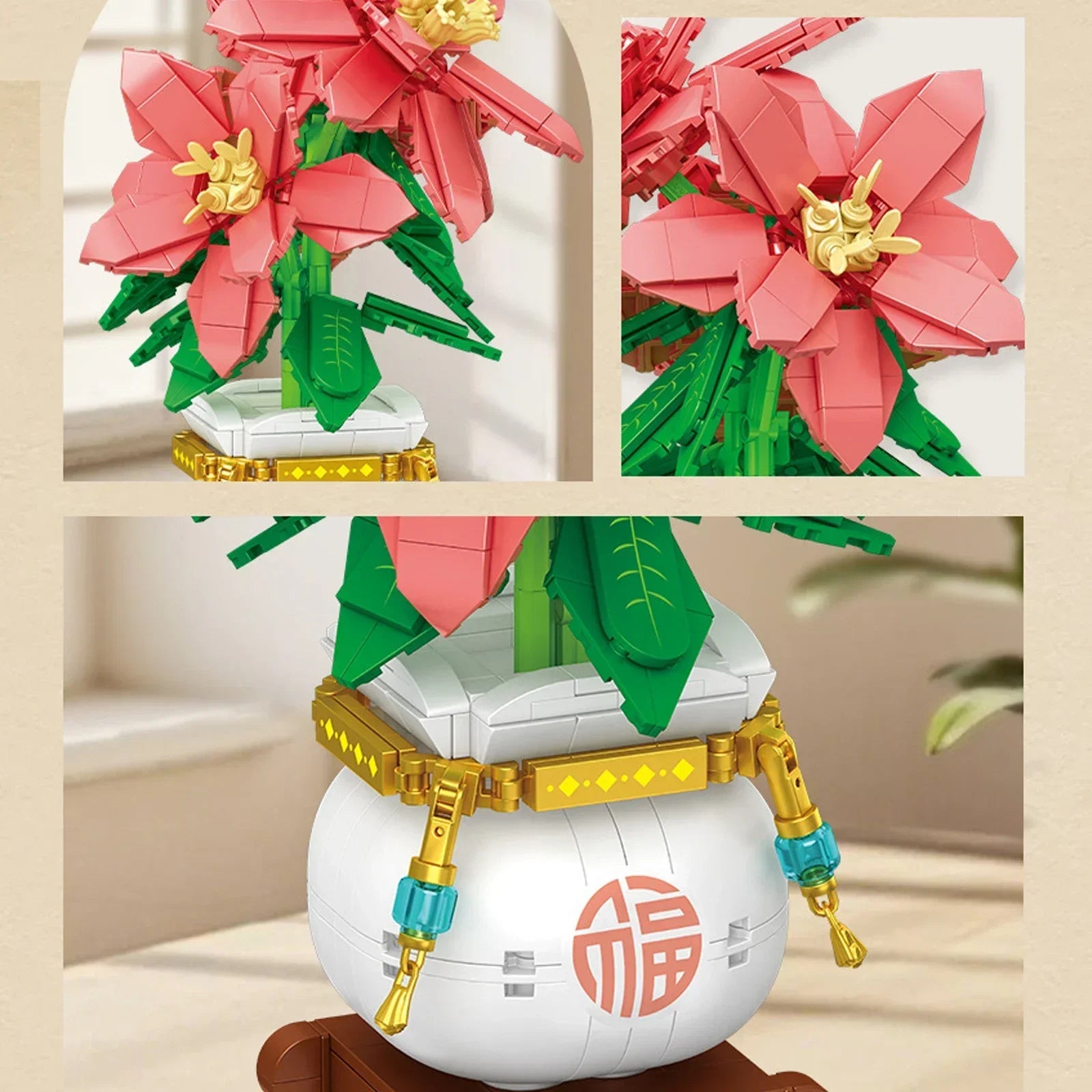 Simulated Persimmon/Flower/Bamboo Model Building Blocks Chinese-style Potted Plant Assembled Room Decoration DIY Mini Bricks Toy