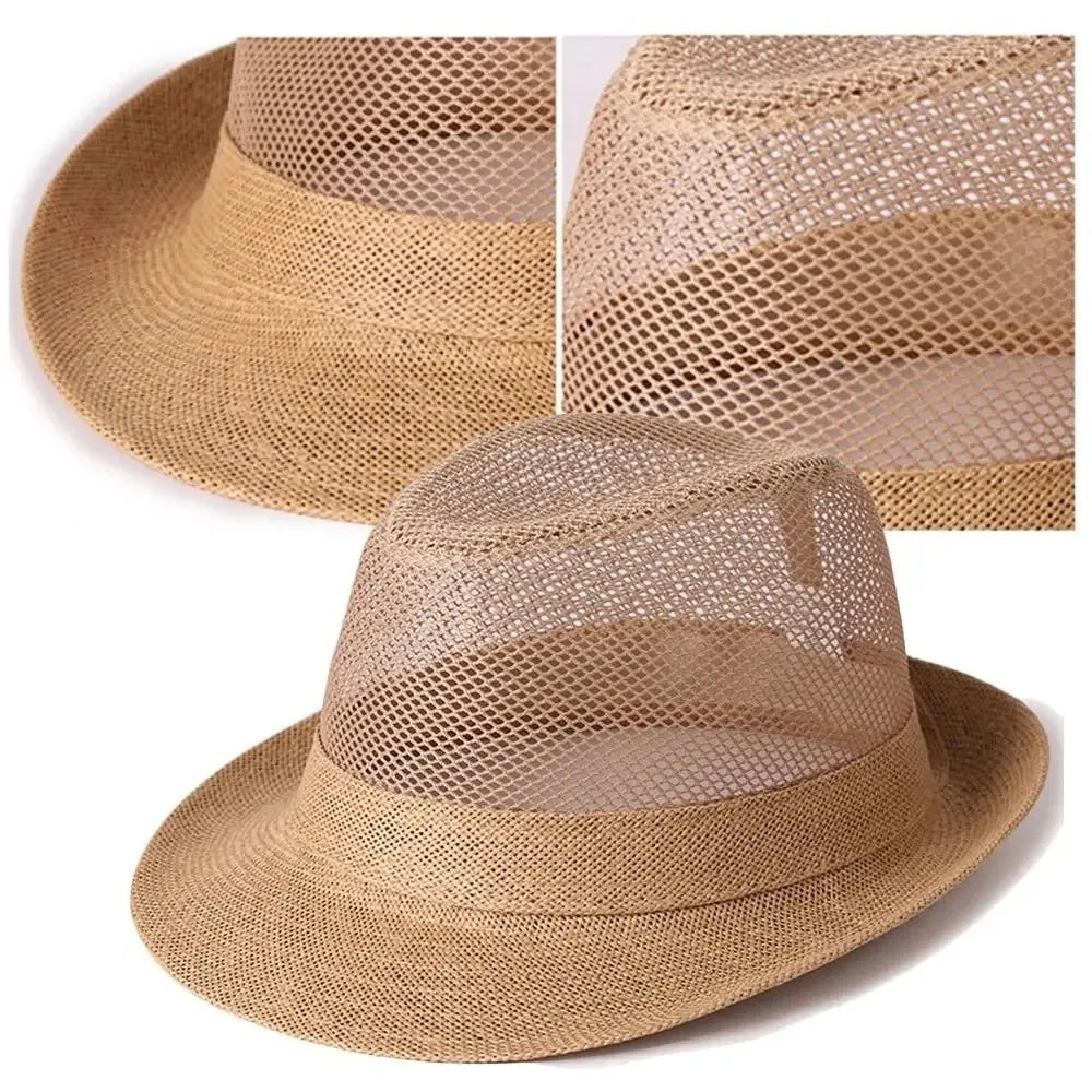 Hip Hop Breathable Mesh Top Hat Solid Color Lightweight Hollow Sun Hat Rolled Brim Sun Protection Beach Jazz Cap Summer Season
