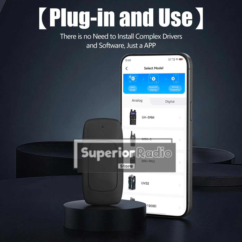 Walkie Talkie Bluetooth Wireless Programmer Plug & Play No Driver Issue Phone APP Programming for Baofeng DM-32 UV-5R BF-T20D