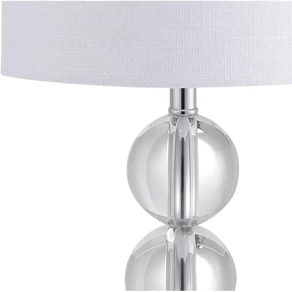 17.5 Clear Crystal Sphere Table Lamp with White Linen Drum Shade, Chrome Finish, LED Bulb Included