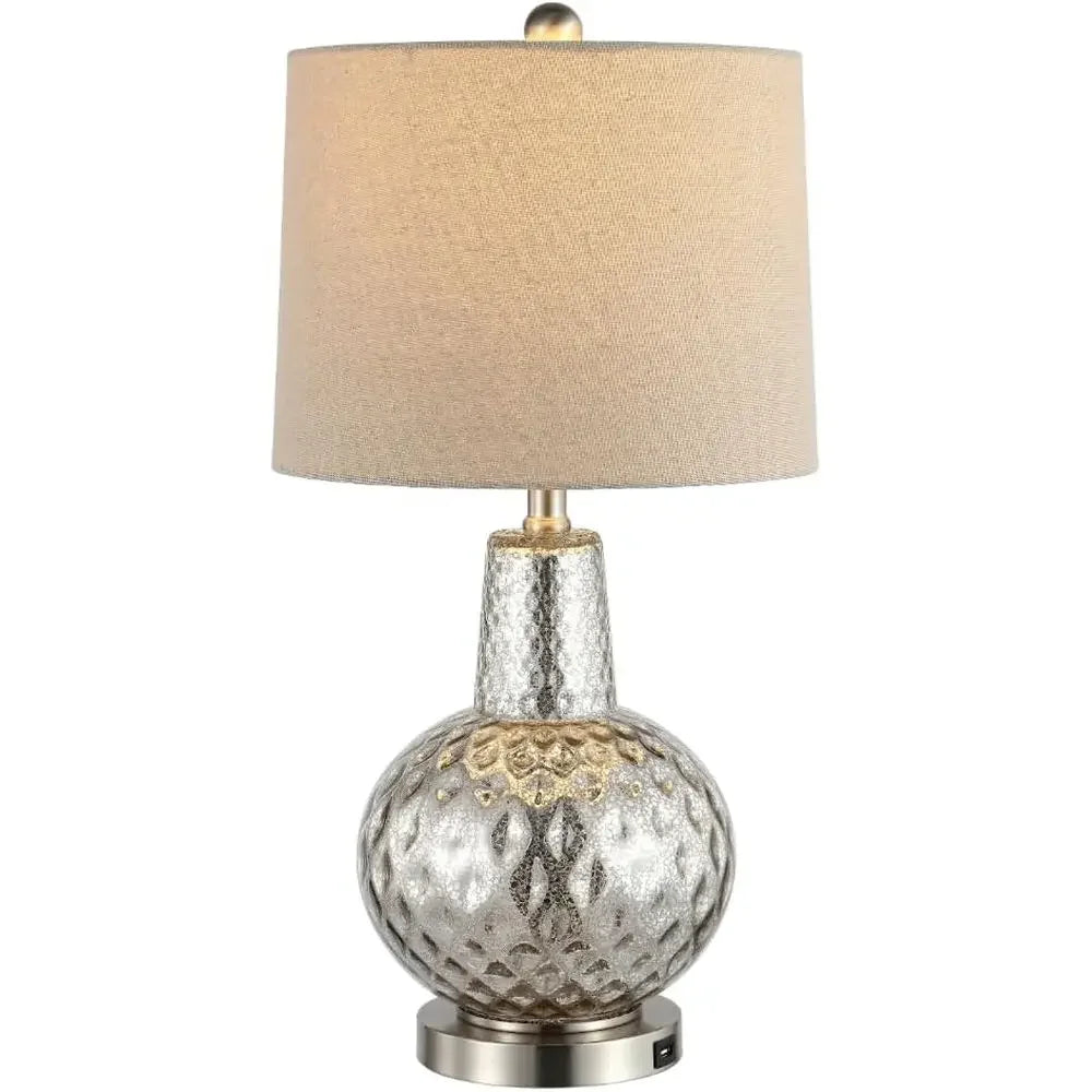 24-inch Silver/Ivory Shade LED Table Lamp for Bedroom, Living Room, Home Office, Desk, Nightstand