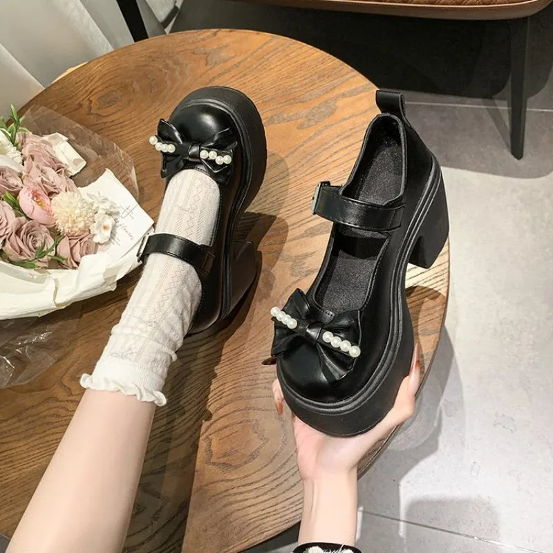 2026 Lolita Shoes Black Super High Heels Mary Jane Shoes Women Chunky Platform Pumps Woman Ankle Buckle Party Shoes