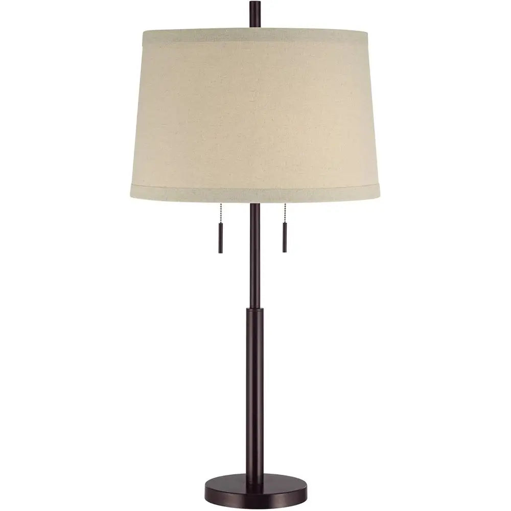 Euro Design 3-Way Skinny Table Lamp 33 Tall with Dimmer, USB Port, Matte Bronze Metal, White Burlap Drum Shade for Bedroom, Livi
