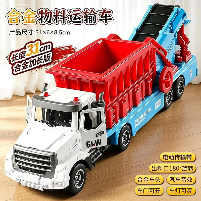 Electric Sand Transport Truck Conveyor Belt Dump Body Simulated Construction Engineering Vehicle Desktop Display Collection Gift