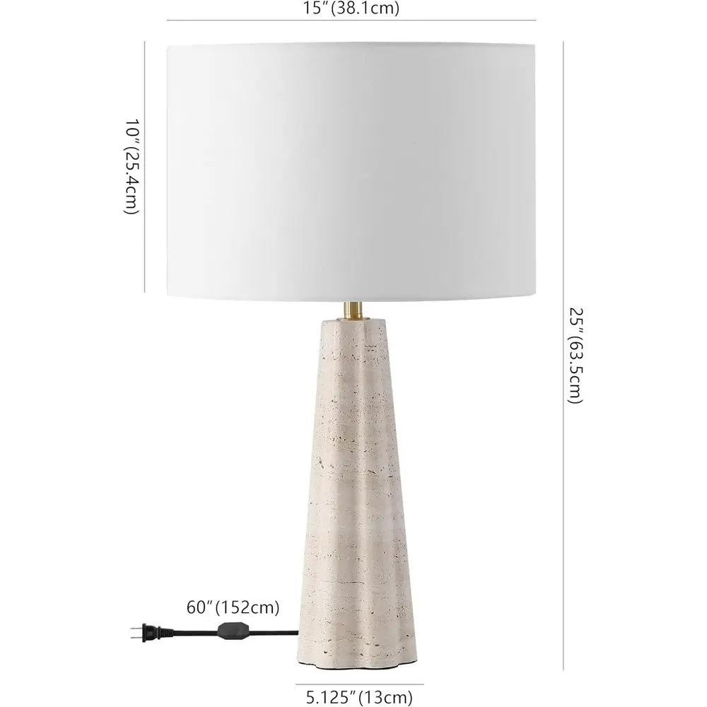 25-inch Travertine/White Table Lamp with LED Bulb for Bedroom, Living Room, Home Office, or Desk Nightstand