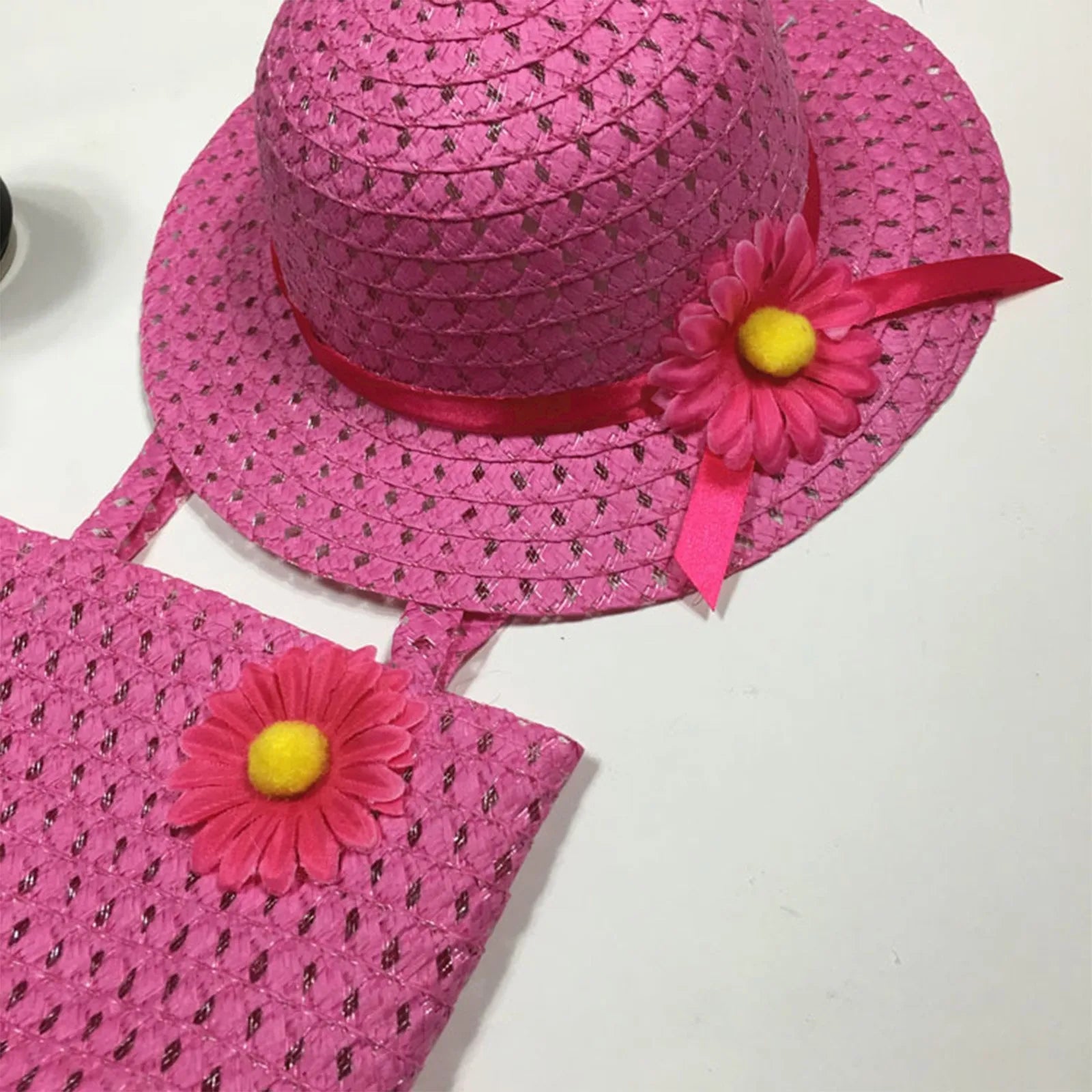 Fashionable Girl's Straw Hat Kids Sun-Protective Princess Hat Children Summer Sunscreen Hat With Portable Storage Bag