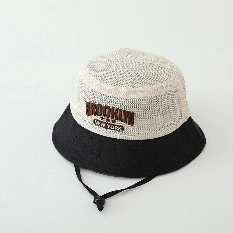 Letter Embroidered Baby Sun Hat Summer Mesh Breathable Boys Girls Fisherman Cap Fashion Patchwork Kids Panama Bucket Hats