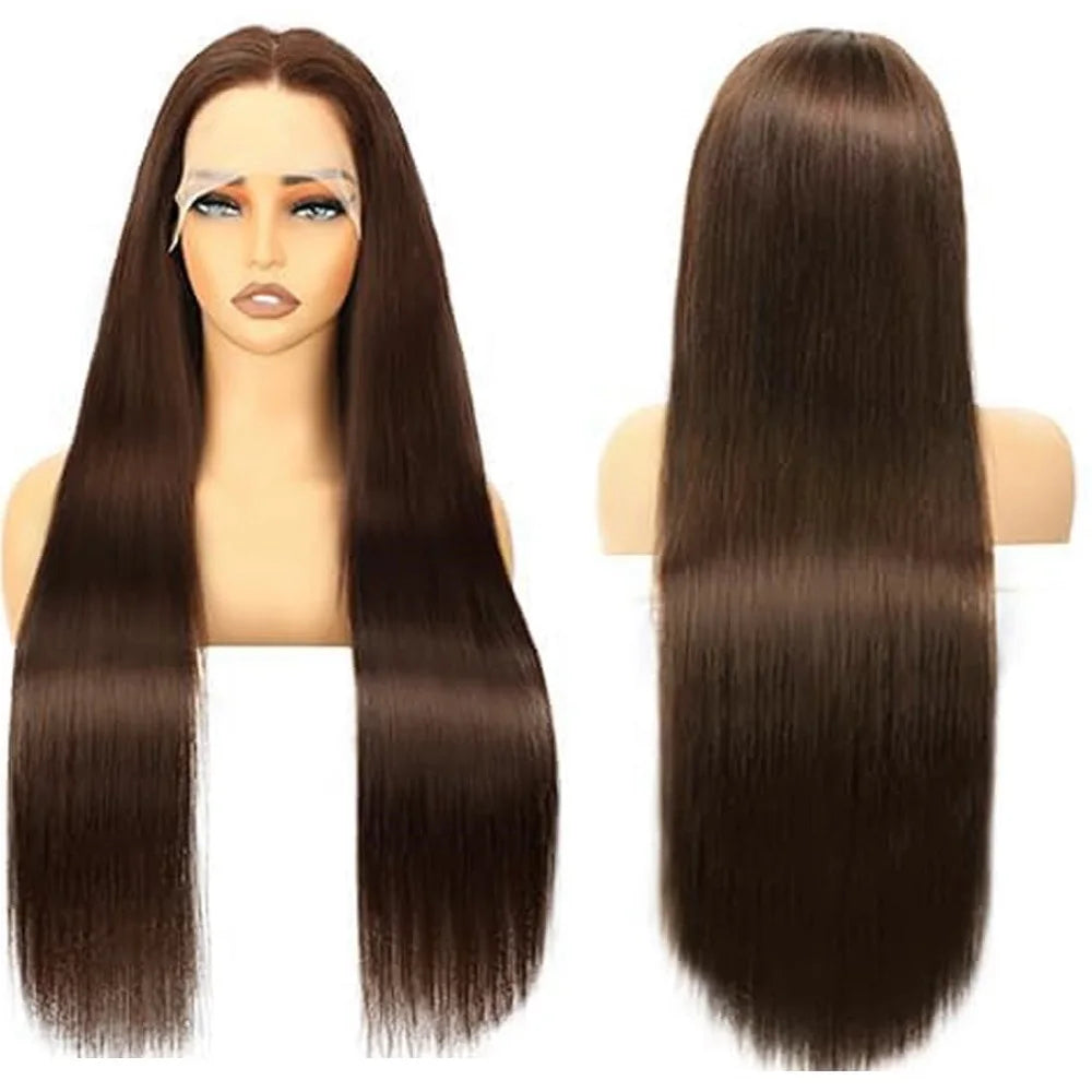 Chocolate 13x4 HD Lace Front Wigs 200 Density #4 Brown Colored Straight Human Hair 46 Inch 13x6 Transparent Lace Frontal Wigs