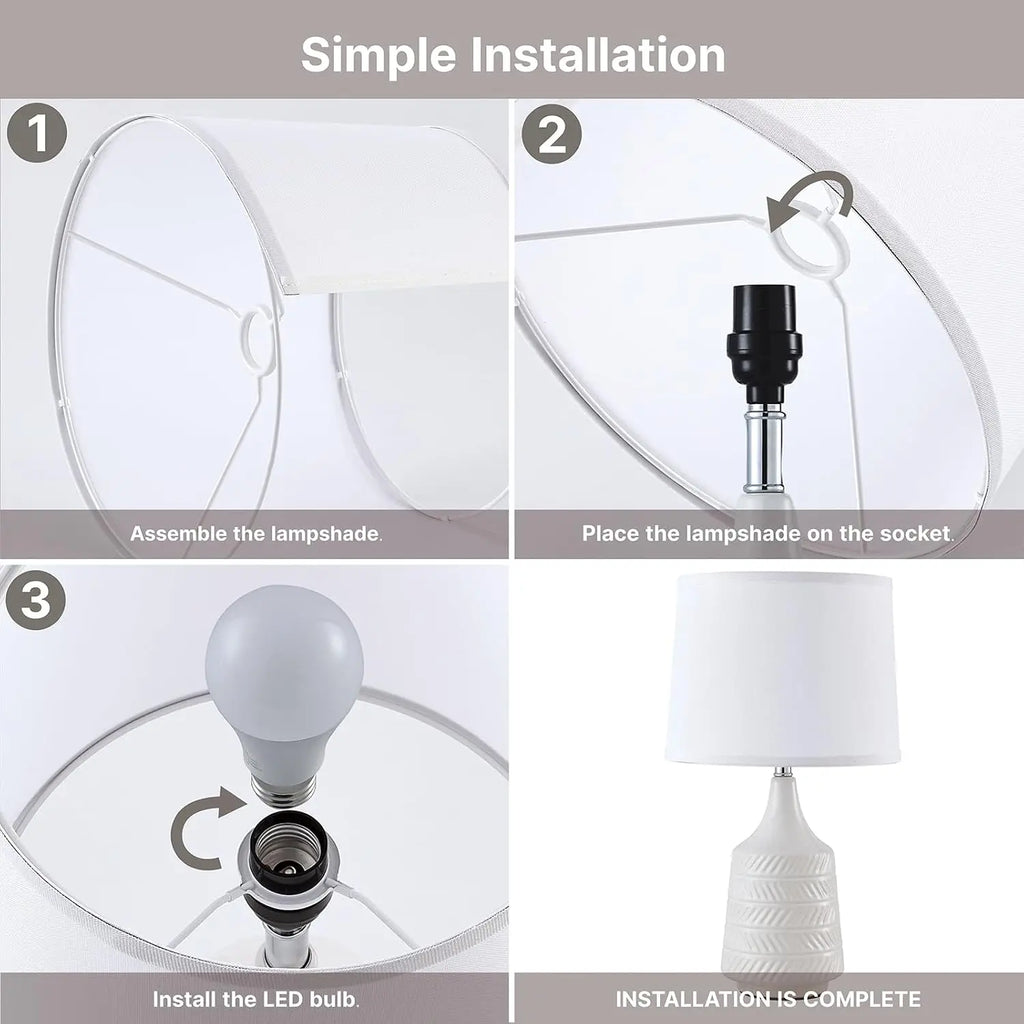 Set of 2 White Ceramic Table Lamps, 18.5" Modern Bedside Lamps for Night Stands, Farmhouse Decor with LED Bulbs