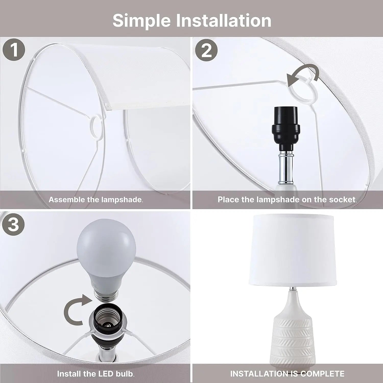 Set of 2 White Ceramic Table Lamps, 18.5" Modern Bedside Lamps for Night Stands, Farmhouse Decor with LED Bulbs